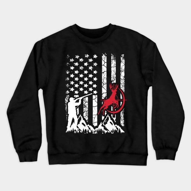 Hunting Vintage American flag For Hunters Crewneck Sweatshirt by DragonTees